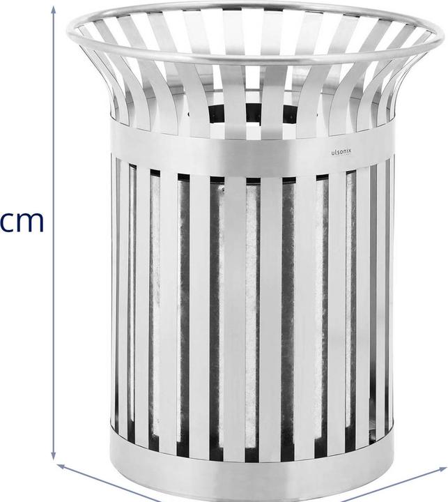 Produktbild Ulsonix Abfalleimer Mülleimer rund breiter Einwurf Edelstahl / verzinkter Stahl Silbern (90 l)