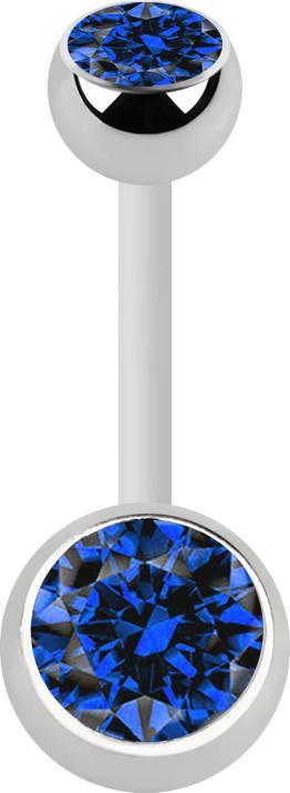 Star Piercing Banane weiss mit zwei Kugeln silber Kristall dunkelblau (ohne Messing, Chirurgenstahl 316L, Bioflex)