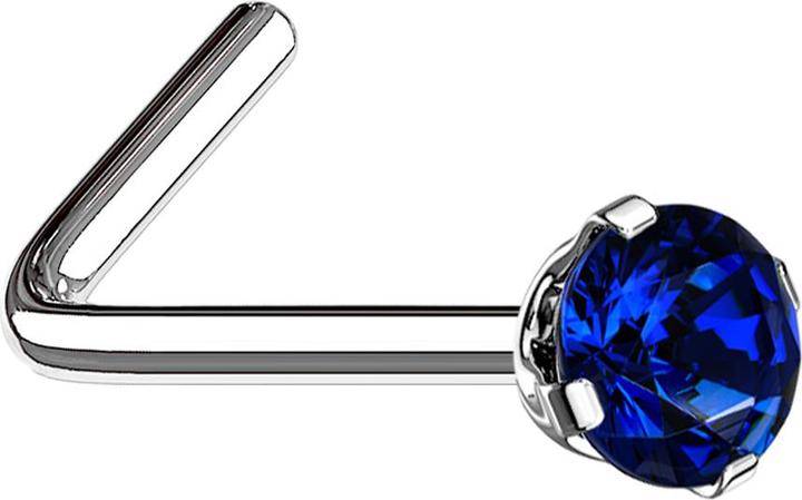 Produktbild Star Piercing Nasenstecker gewinkelt silber runder Kristall dunkelblau gefasst (ohne Messing, Chirurgenstahl 316L)