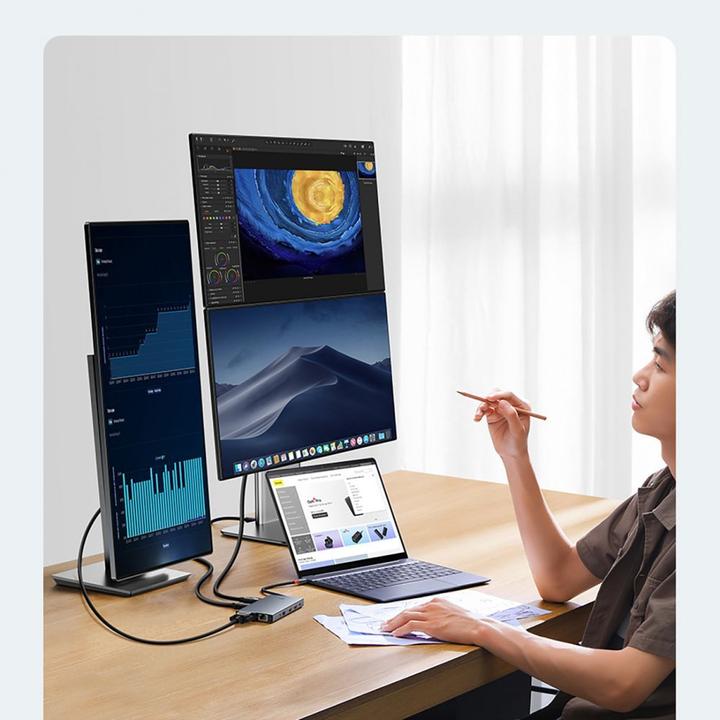 Produktbild Baseus HUB PortalJoy Series 13in1 USB-C - 2x HDMI / DP / VGA / USB-A 3.1 / USB-C 3.1 / USB-A 2.0 / P (USB-C, 13 Ports)