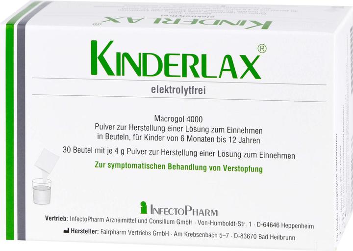 Nutritional values and ingredients Infectopharm Kinderlax electrolyte-free powder for the preparation of an oral solution, 30 pcs. sachets (30 Piece, Powder)