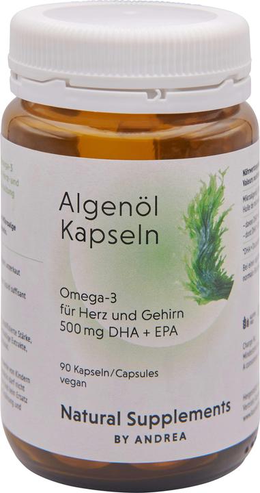 Nutritional values and ingredients Andrea Natural Supplements Algenöl (90 Piece, Capsules, 161 g)