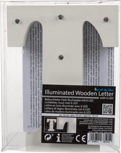 Immagine prodotto Ootb Lettera T illuminata in legno, con 6 LED, circa 16 cm