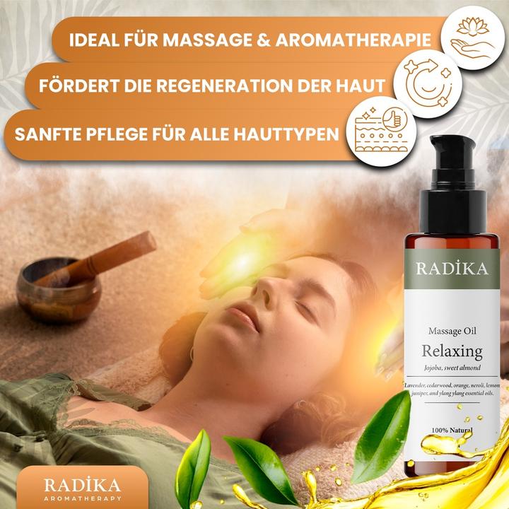 Produktbild Radika Massageöl, Entspannendes Massage-Öl, 100% Rein, BIO, natürlich, 100 ml (100 ml)
