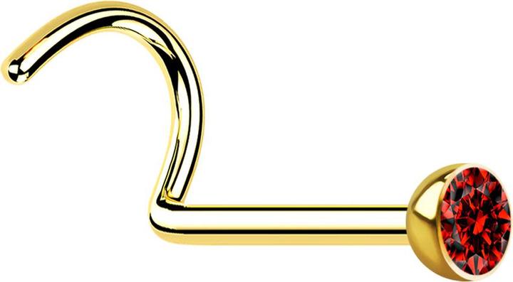 Star Piercing Nasenstecker gebogen vergoldet mit Kristall rot (Chirurgenstahl 316L, ohne Messing)