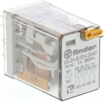 Actual product image Finder 4PDT mini plug-in relay,7A 24Vac coil