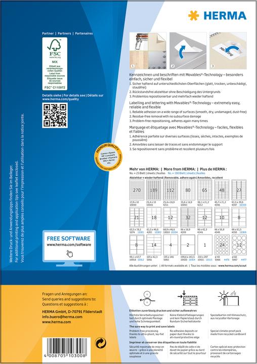 Actual product image HERMA A4 removable labels