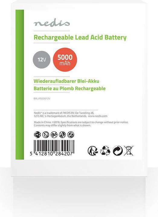 Produktbild Nedis Wiederaufladbare Blei-Säure-Batterie | Bleisäure | Wiederaufladbar | 12 V | 5000 mAh (1 Stk., 5000 mAh, Akku)