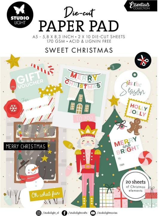 Image du produit art by marlene Die-cut Bloc de papier "Sweet Christmas" 20 Feuilles Essentials (170 g/m², 20 x)