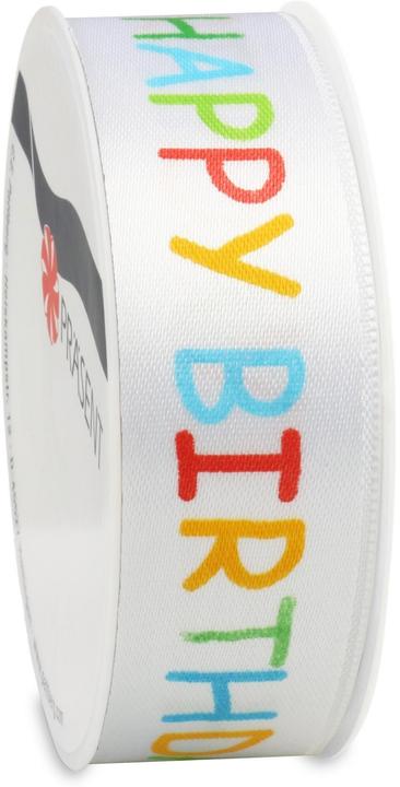 Image du produit Magni Ruban de satin 25mmx3m Happy Birthday blanc (Ruban, 1 x)