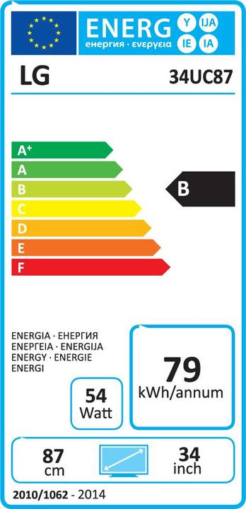 Energy Label LG Monitor 34UC87-B LCD display 86.36 cm (34"") curved design black (3440 x 1440 pixels, 34")