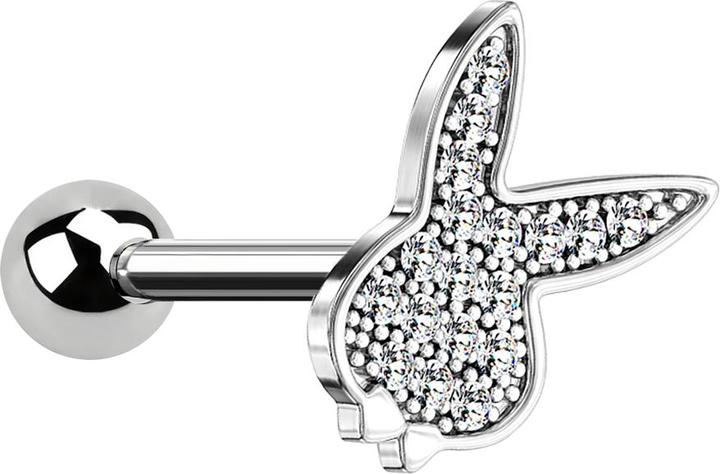 Star Piercing Micro Barbell silber mit Playboy Bunny und Kristallen (Chirurgenstahl 316L, Messing)