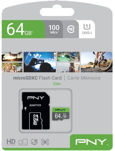 Actual product image PNY microSDXC Card Elite UHS-I U1 64 GB (64 GB, SDXC, U1, UHS-I)