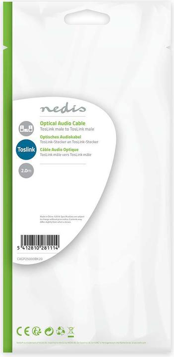 Actual product image Nedis Optical audio cable TosLink plug (2 m, TOSLINK)