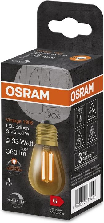 Productafbeelding Osram Vintage 1906 LED DIM 33 4,8 W/2200 K E27 (E27, 4.80 W, 360 lm, 1 x, G)