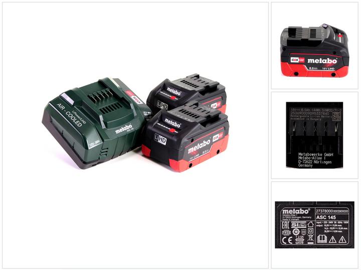Metabo LiHD 2x Akkupack 18V 8,0Ah ( 625369000 ) + Ladegerät ASC 145 ( 627378000 ) (18 V)