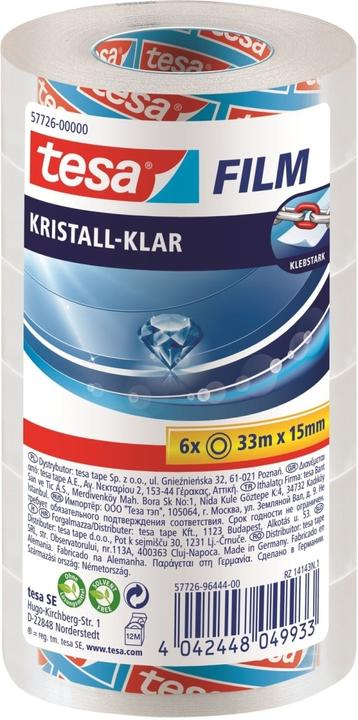 Produktbild tesa 6x tesafilm KRISTALL-KLAR, hochtransparent, alterungsbeständig, mit starker Haftung (15 mm)