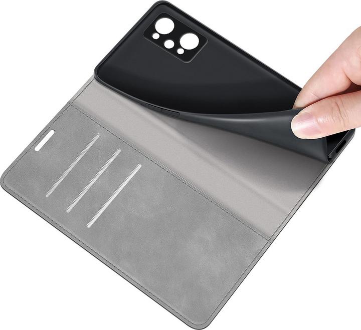 Actual product image Cazy Book Case Compatible with Realme GT Neo 3T - Cover Foldable Magnetic Synthetic Leather - Grey (Realme GT Neo 3T)