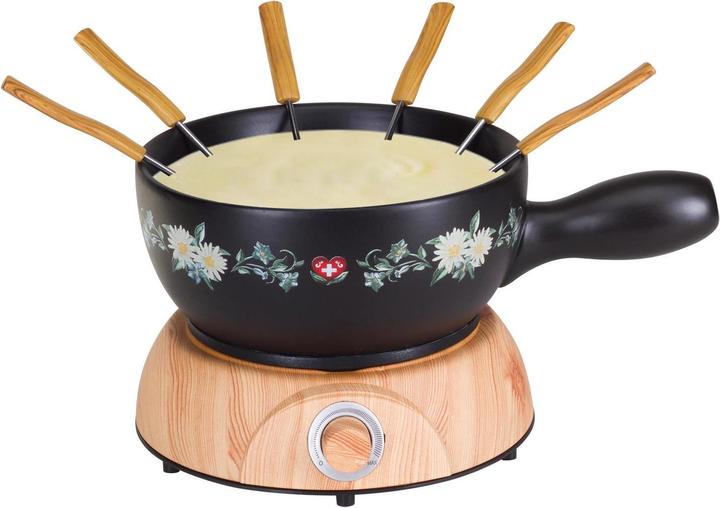 Image du produit Nouvel Set à fondue électrique au fromage "Wood Blumenwiese" (pré fleuri) (Fondue au fromage)