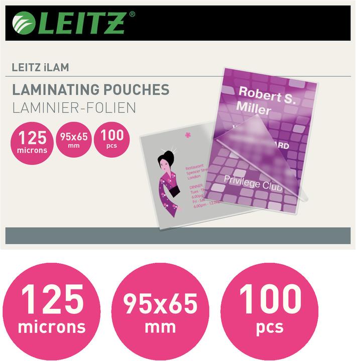 Produktbild Leitz Laminier-Folientasche 65x95mm (65 x 95 mm, 100 Stück, 125 µm)
