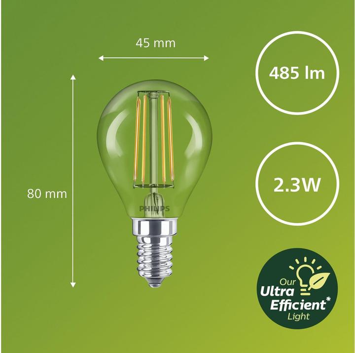 Productafbeelding Philips Ultra Efficiënt (E14, 2.30 W, 485 lm, 1 x, A)