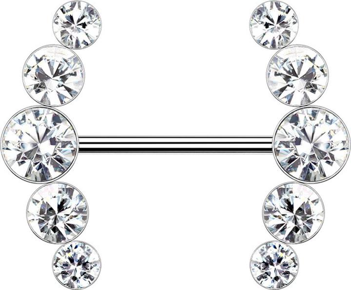 Star Piercing Barbell silber gebogen mit fünf Kristallen silber (Chirurgenstahl 316L, Messing)