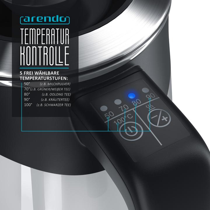 Produktbild Arendo Wasserkocher mit Temperatureinstellung & Warmhaltefunktion (0.50 l, EU-Stecker)