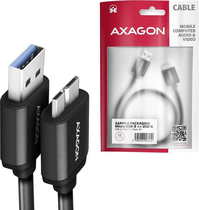 Actual product image Axagon BUMM3-AM10AB Cable Micro-B USB to USB-A 3.2 Gen 1 (1 m, USB 3.2 Gen 1)