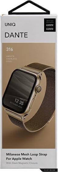Actual product image Uniq pasek Dante Apple Watch Series 4/5/6/7/8/SE/SE2 42/44/45mm Stainless Steel z?oty/carmel gold (Stainless steel)