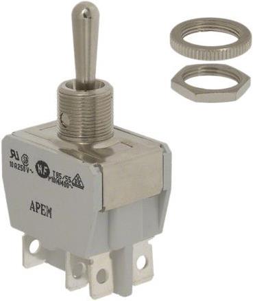 Produktbild APEM switch toggle DP ON/OFF/ON 10A FASTON