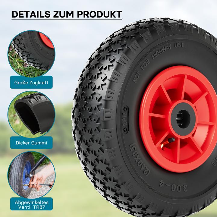 Produktbild Wiltec Rad Reifen 3.00-4 90kg Winkelventil Luftreifen Felge Ersatzrad Sackkarre