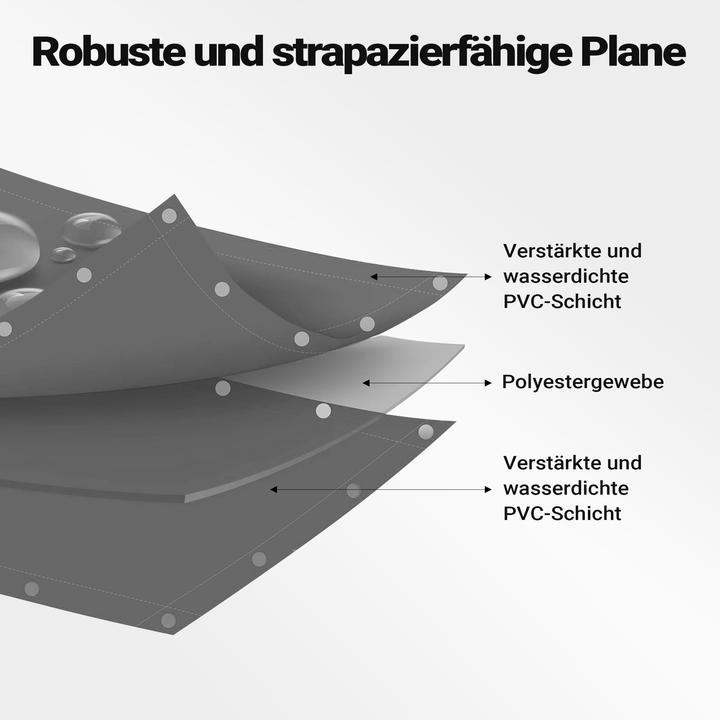 Produktbild Wiltec Abdeckplane wetterfest grau 3x6m Polyester Plane Ösen 650g/m² Gartenplane (3 x 6 m)