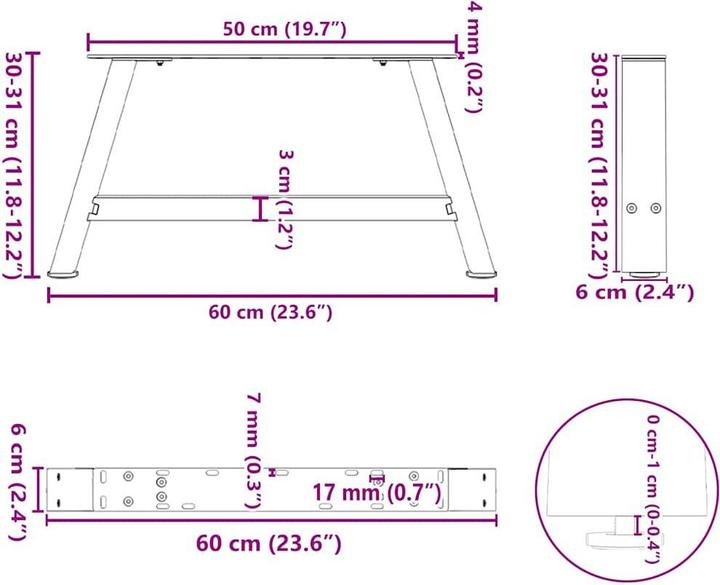 Immagine prodotto VidaXL Gambe per tavolino da caffè a forma di A 2 pezzi. Gamba per tavolo in acciaio bianco 60x(30-31) cm