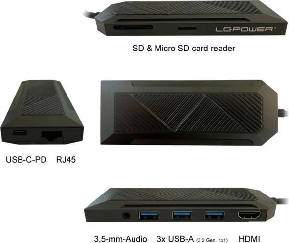 Produktbild LC-Power HUB LC-HUB--C-MULTI-6-RGB black (USB-C, 6 Ports)