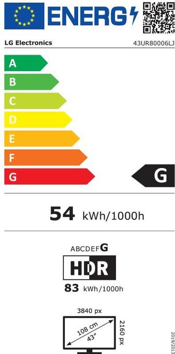 Energy Label LG 43UR80006LJ (2023) (43", UR80, LED, 4K, 2023)