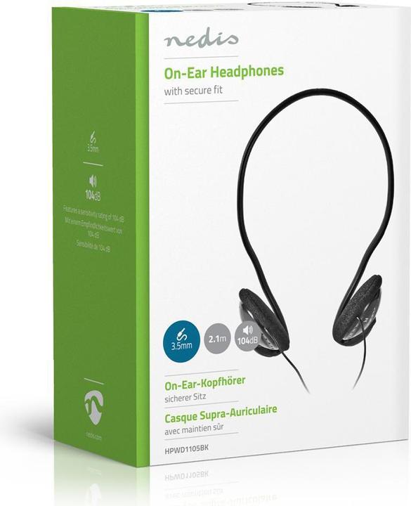 Immagine prodotto Nedis Cuffie on-ear con cavo da 3,5 mm Lunghezza cavo: 2,10 m Nero 2,10 m Nero, Taglia unica (Cablato)