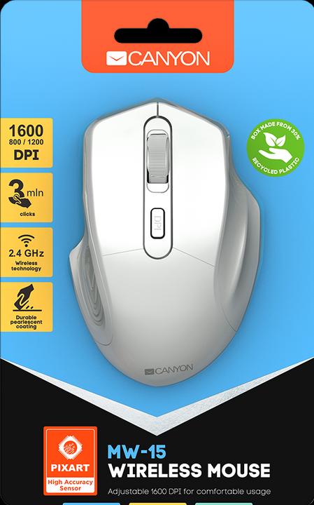 Image du produit Canyon Souris optique sans fil 2.4GHz 4 boutons, DPI 800/1200/1600, Pearl White, 115 * 77 * 38mm, 0.0 (Sans fil)