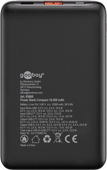 Actual product image Goobay Powerbank compact 10,000 mAh (10000 mAh, 22.50 W, 38.50 Wh)
