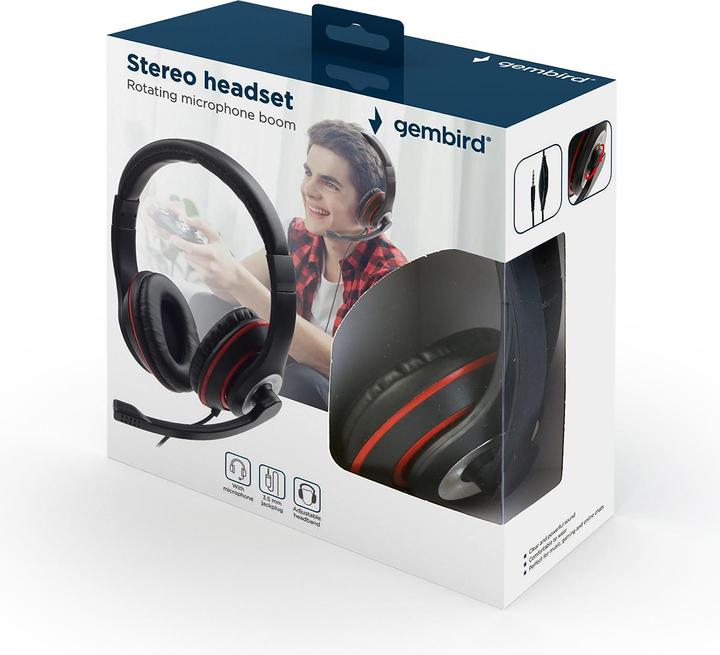 Produktbild Gembird MHS-03-BKRD Kopfhörer & Headset Kopfband 3,5-mm-Anschluss Schwarz (Kabelgebunden)