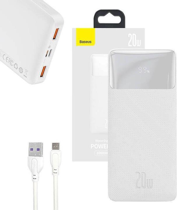 Produktbild Baseus Powerbank Bipow 10000mAh, 20W (white) (10000 mAh, 20 W, 37 Wh)