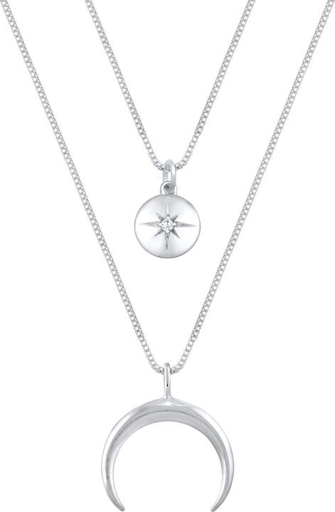 Elli Halskette Layer Halbmond Stern Plättchen Zirkonia 925 Silber (Zirkonia, 925er Sterling Silber, 45 cm)