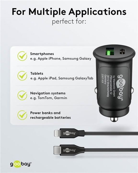 Actual product image Goobay Dual USB car fast charging set USB-C 27 W