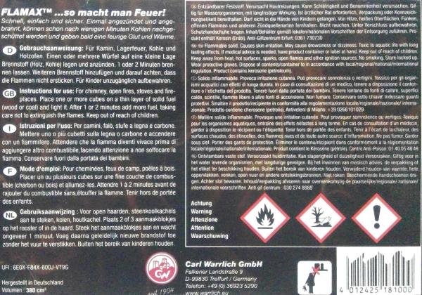 Actual product image Flamax Grill-/Kohleanzünder 48er Würfel im Farbkarton