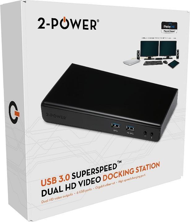 Produktbild 2-Power USB 3.0 Dual Display Docking Station includes power cable. For UK,EU. (USB-A)