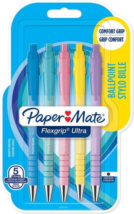 Paper Mate Biros Flexgrip Ultra Pastel. M sch. (Black, 5 x)