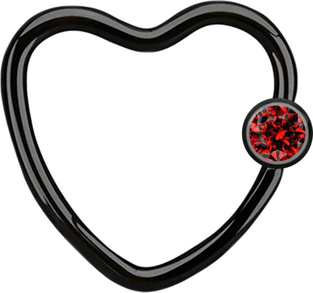 Star Piercing Micro Ball Closure Ring schwarz Herz mit Kristallkugel rot (Chirurgenstahl 316L, ohne Messing)