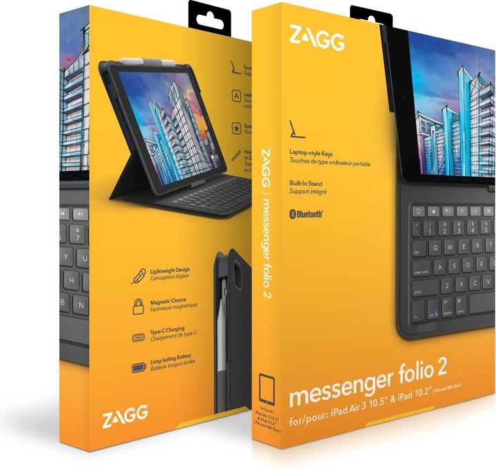 Actual product image Zagg Messenger Folio 2 (CH, iPad 2021 (9th Gen), iPad 2019 (7th gene), iPad 2020 (8. Gen), iPad Air 2019 (3. Gen))