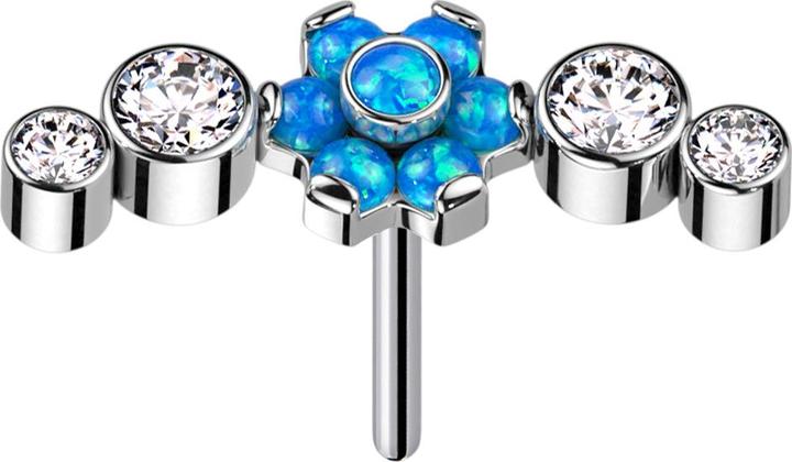 Star Piercing Threadless silber Blume Opale blau gefasst vier Kristalle (Titan G23, ohne Messing)