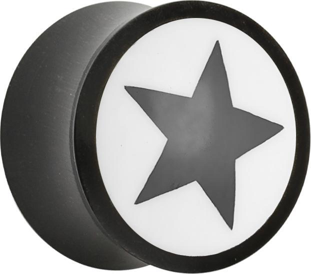 Star Piercing Flared Plug aus Wasserbüffelhorn mit Stern und Wasserbüffelknochen-Einsatz (ohne Messing, Organisch)