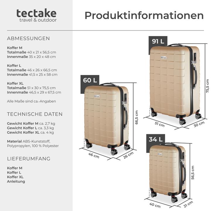 Image du produit tectake Trolley Set 3 pcs. (98 l, L (90 - 115l))